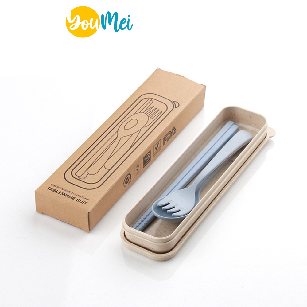 4 in1 Sendok Garpu Sumpit Free Box / Sendok Set / Alat Makan Set /  tableware Travel Cutlery Set Alat Makan Sendok Garpu Sumpit - 1201