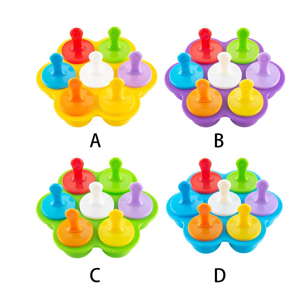 Cetakan Stik Es Krim Anak Silikon 7rongga Warna Solid Tahan Panas Penggantian Removable Mould Molding Tool