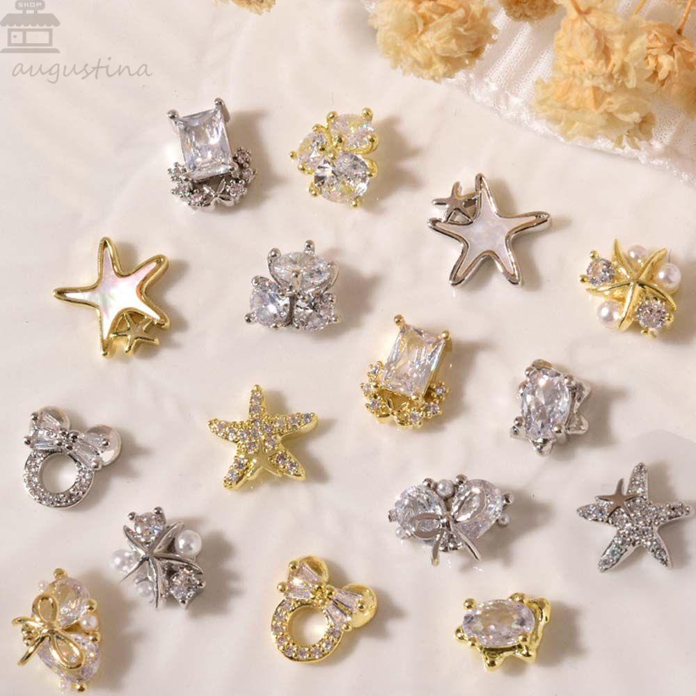 Agustina Ikatan Simpul Kuku Berlian Imitasi Fashion Shiny 3D Nail Charms Gold &amp; Silver Nail Art Ornamen Zirkon Mutiara Dekorasi Kuku