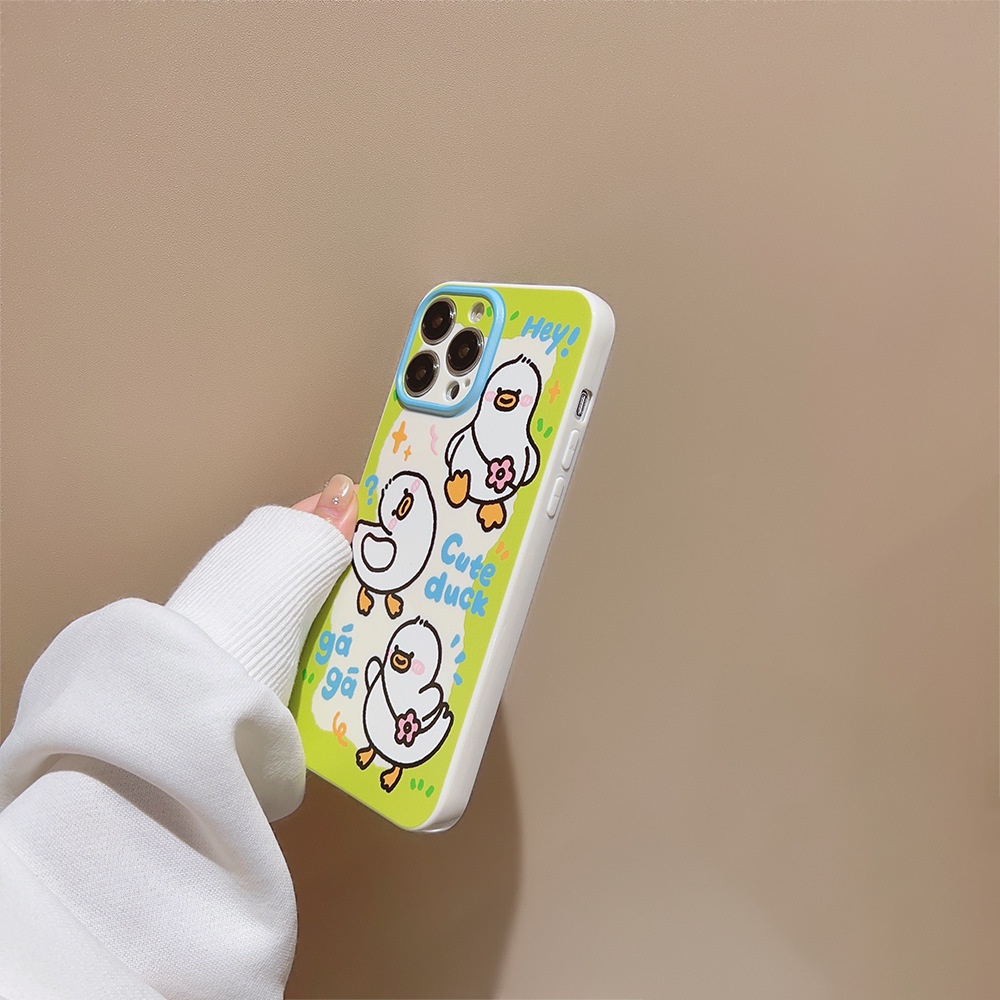 IPHONE Kartun Lucu Gaga Bebek Musim Semi Hijau Perlindungan Penuh Casing Ponsel Cover Untuk Iphone11 12 13 14 PLUS PRO MAX Soft Shell