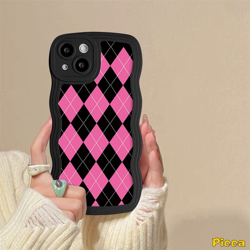 Case Redmi 12C 10A 10 9 A1 10C A1+9T 9A 9C NFC Redmi Note11 8 9 11s 10 9s 10s 10 Pro Max Mi 11T Pro POCO M3 X3 NFC Pro Ins Love Heart Chessboard Diamond Grid Lembut Sarung Tepi Wavy