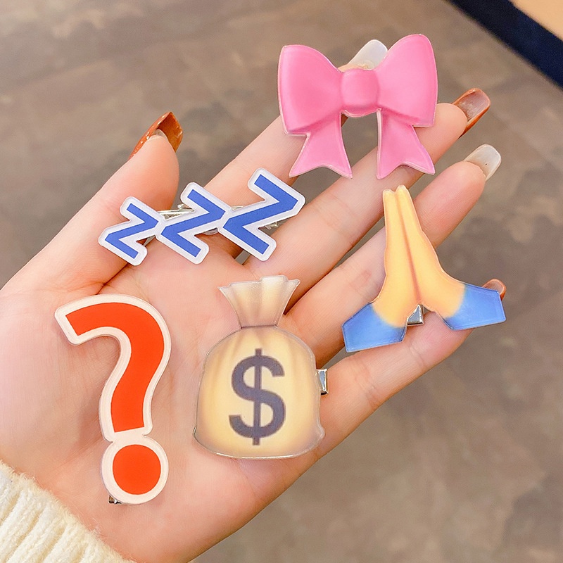 Jepit Rambut emoji emoji Lucu Cute Fashion Pink Bow Metal Hair Clip Wanita Korea emoji Hair Clip