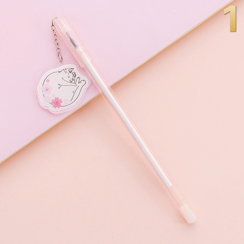 2pcs/pack Gaya Korea Lucu Sakura Kucing Kelinci Liontin Gel Pen Pena Hitam Netral Untuk Perlengkapan Kantor Sekolah Stationary