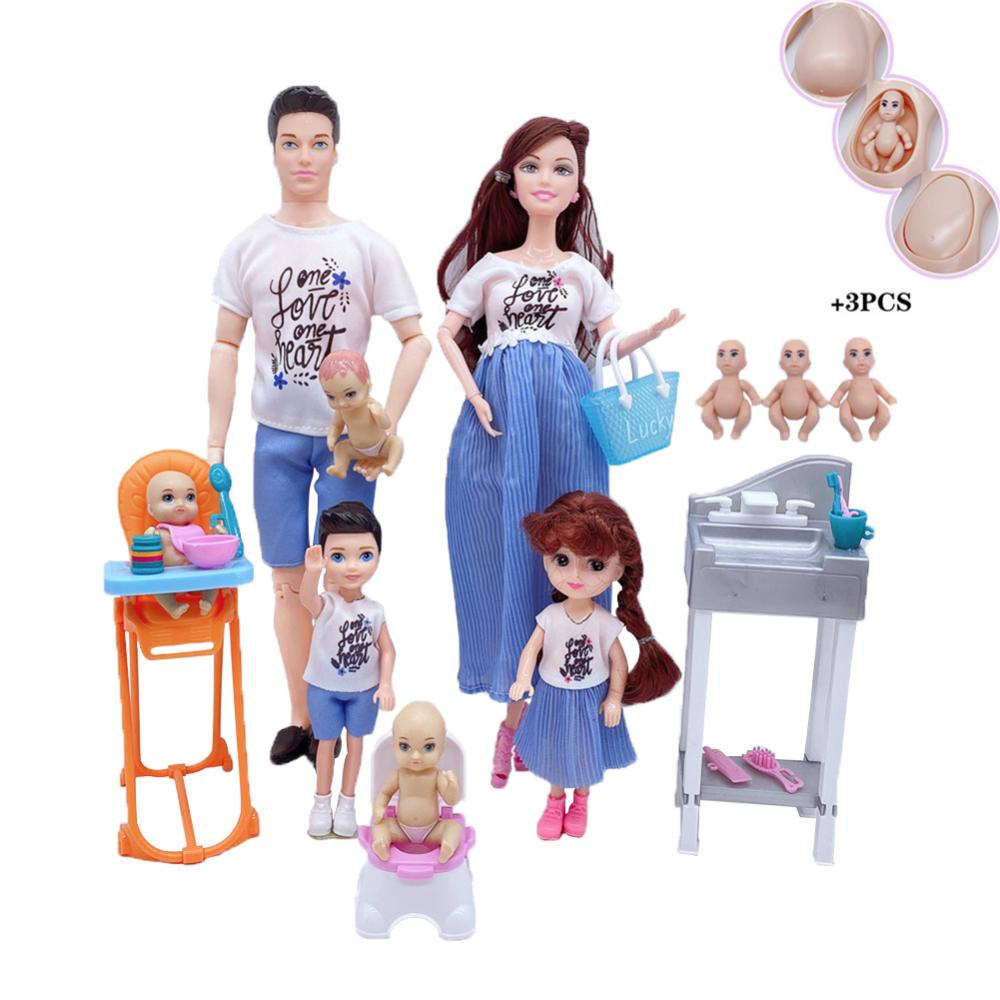 Timekey 5Pcs Boneka Pasangan Keluarga Ibu Hamil Doll Stroller Bed Aksesoris Babyborn Ken &amp; Wife Mainan Anak Kids Pretend Play Mainan Untuk Anak Perempuan M5W6