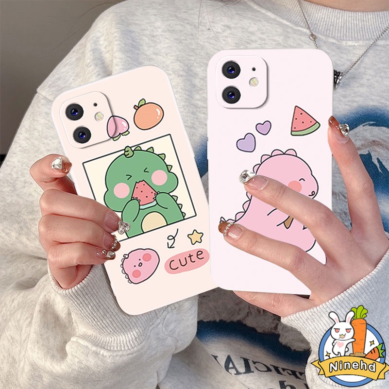 IPHONE Casing Kompatibel Untuk Iphone14 13 12 11 Pro Max X Xr Xs Max8 7 6 6s Plus SE 2020 Kartun Dinosaurus Kecil Tepi Lurus Silikon Pelindung Lensa Shockproof Full Protect Phone Case