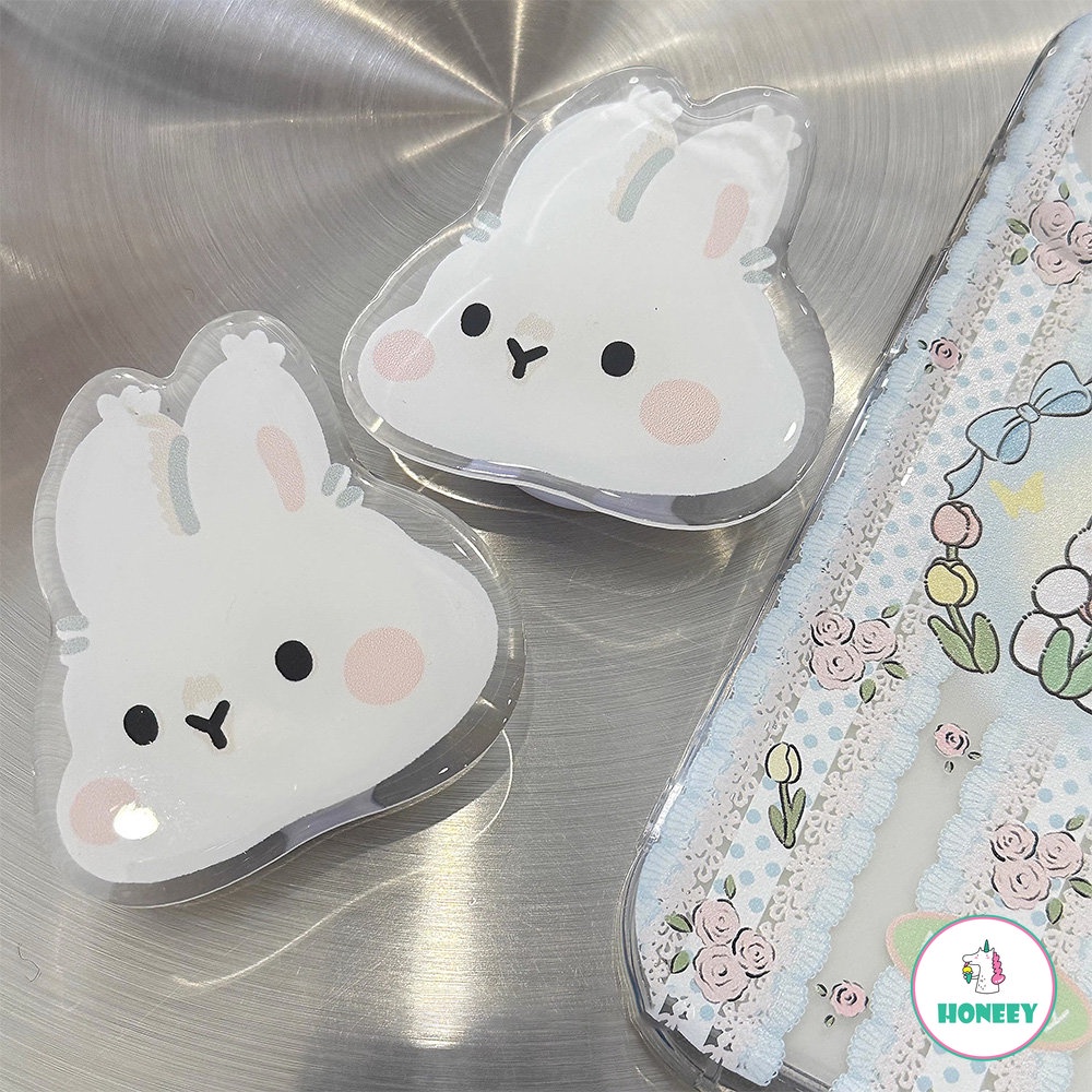 IPHONE Sweet Lace Rabbit Flowers Bracket Shell Phone Case Untuk Iphone14 13 12 11 Pro Max14 Plus Case Lucu Transparan Kartun Cover