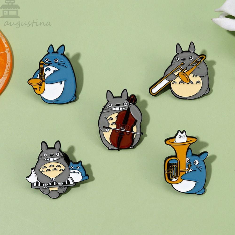 Agustina Totoro Orchestra Bros Sweater Aksesoris Lucu Halus Cello Gadis Hadiah Saxophone Alloy Terompet Kerah Pin Aksesori Pakaian
