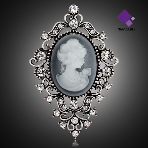 &lt; Naiveblues &gt; Vintage Berlian Imitasi Buket Wanita Kecantikan Kepala Cameo Pin Perhiasan Hadiah