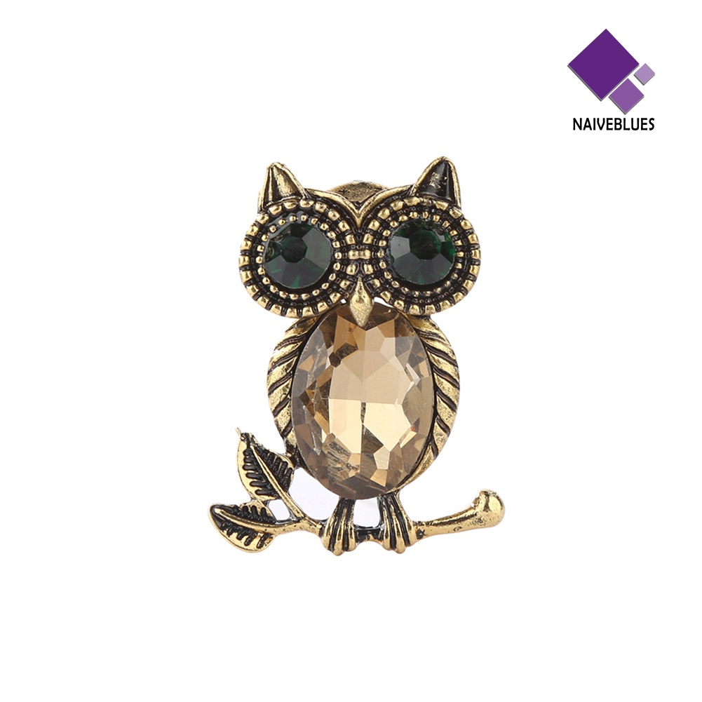 &lt; Naiveblues &gt; Wanita Retro Berlian Imitasi Kartun Burung Hantu Bros Pin Pesta Perhiasan Pengantin