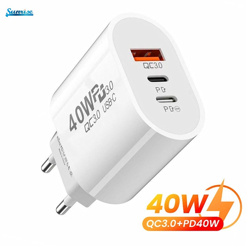 Eu/as Ringan 40W USB-C Fast Charger PD Power Adapter Portable Compact Compatible Colokan Pengisian Daya 3port Travel Plastik Premium