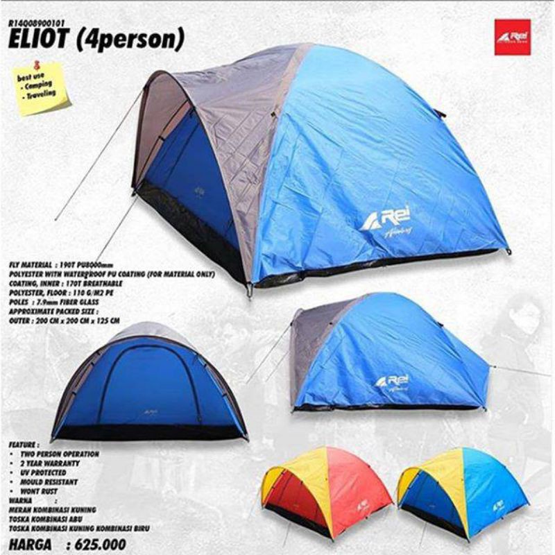 TENDA CAMP REI ELIOT AREI KAPASITAS 4 ORANG WATERPROOF DOME ULTRALIGHT UL | ARPENAZ LWY NSM