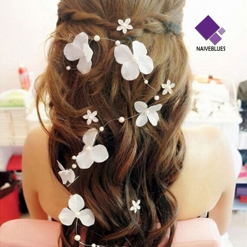 &lt; Naiveblues &gt; Wanita Dapat Ditekuk Mutiara Imitasi Bunga Pesta Pernikahan Bando Tiara Headwear