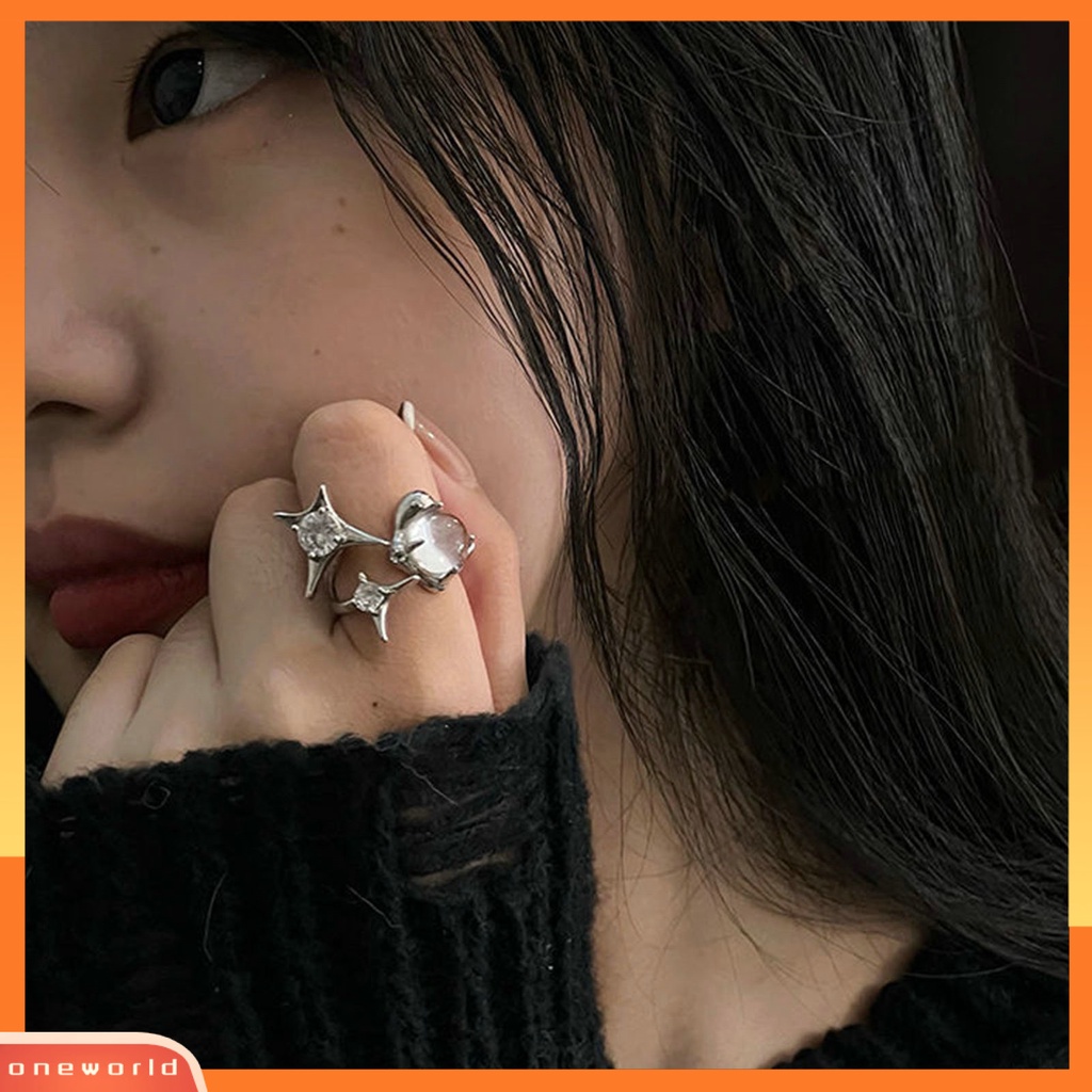 [EONE] Pesta Cincin Bersinar Aesthetic Electroplating Kristal Imitasi Dapat Disesuaikan Berdandan Kilau Terang Gadis Cubic Zirconia Bintang Tidak Teratur Terbuka Cincin Perhiasan Aksesoris