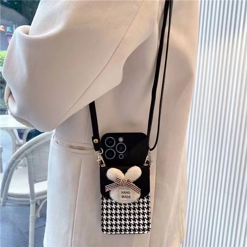 IPHONE Plush Seribu Burung Grid Kepala Kelinci Zero Dompet Desain Phone Case Kompatibel Dengan Iphone12 13 14 11 Pro Max X Xs Max Xr fpplk