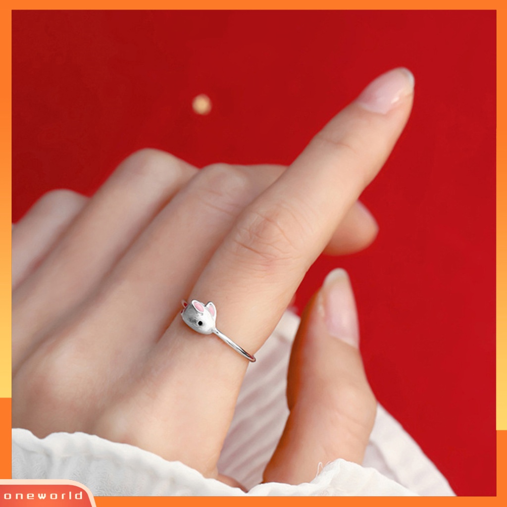 [EONE] Wanita Cincin Manis Glasir Cubic Zirconia Tergabung Adjustable Desain Pembukaan Dekoratif Hadiah Tahun Baru Kelinci Lucu Jari Telunjuk Cincin Hewan Perhiasan Aksesori Busana
