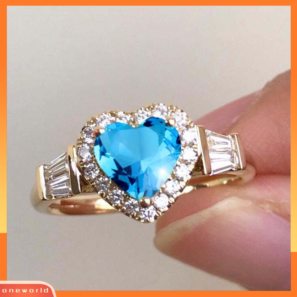 [EONE] Cincin Kawin Cantik Electroplating Retro Hadiah Golden Love Hati Berlian Imitasi Jari Cincin Fashion Perhiasan