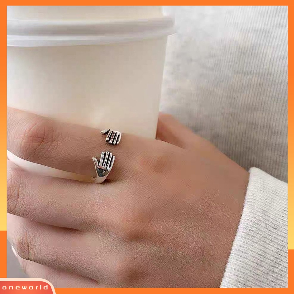 [EONE] Wanita Cincin Geometris Electroplating Halus Adjustable Menawan Dekorasi Tahan Luntur Kepribadian Retro Cinta Peluk Cincin Wanita Perhiasan
