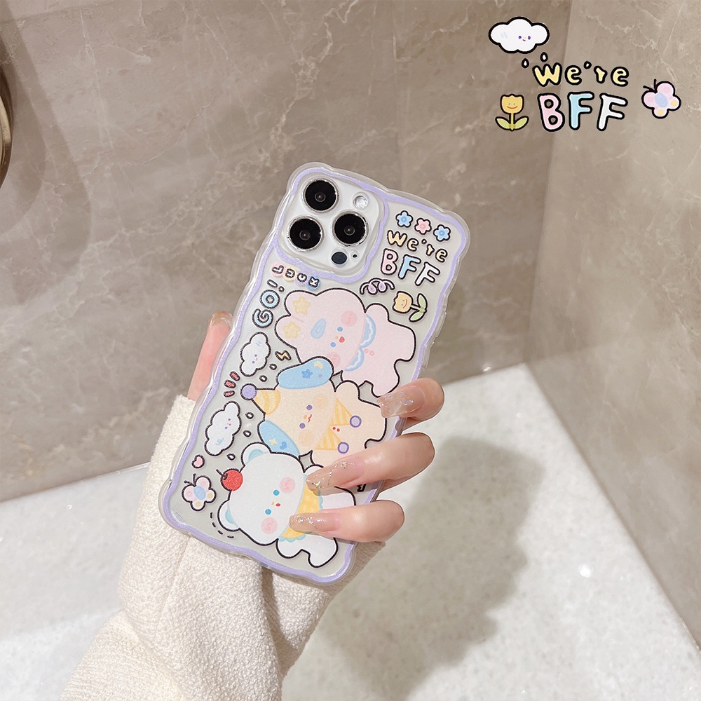 IPHONE Kami BFF Kartun Teman Hewan Lucu Berbentuk Gelombang Transparan Casing Ponsel Cover Untuk Iphone7 8 PLUS X XR XS 11 12 13 14 MINI PRO MAX SE 2020