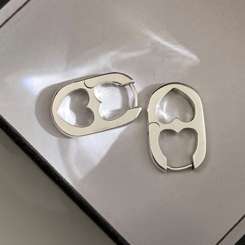 Anting Hati Ganda Berongga Warna Silver Untuk Wanita Desain Gaya Korea Gesper Telinga2022Korea Fashion Perhiasan Aksesoris