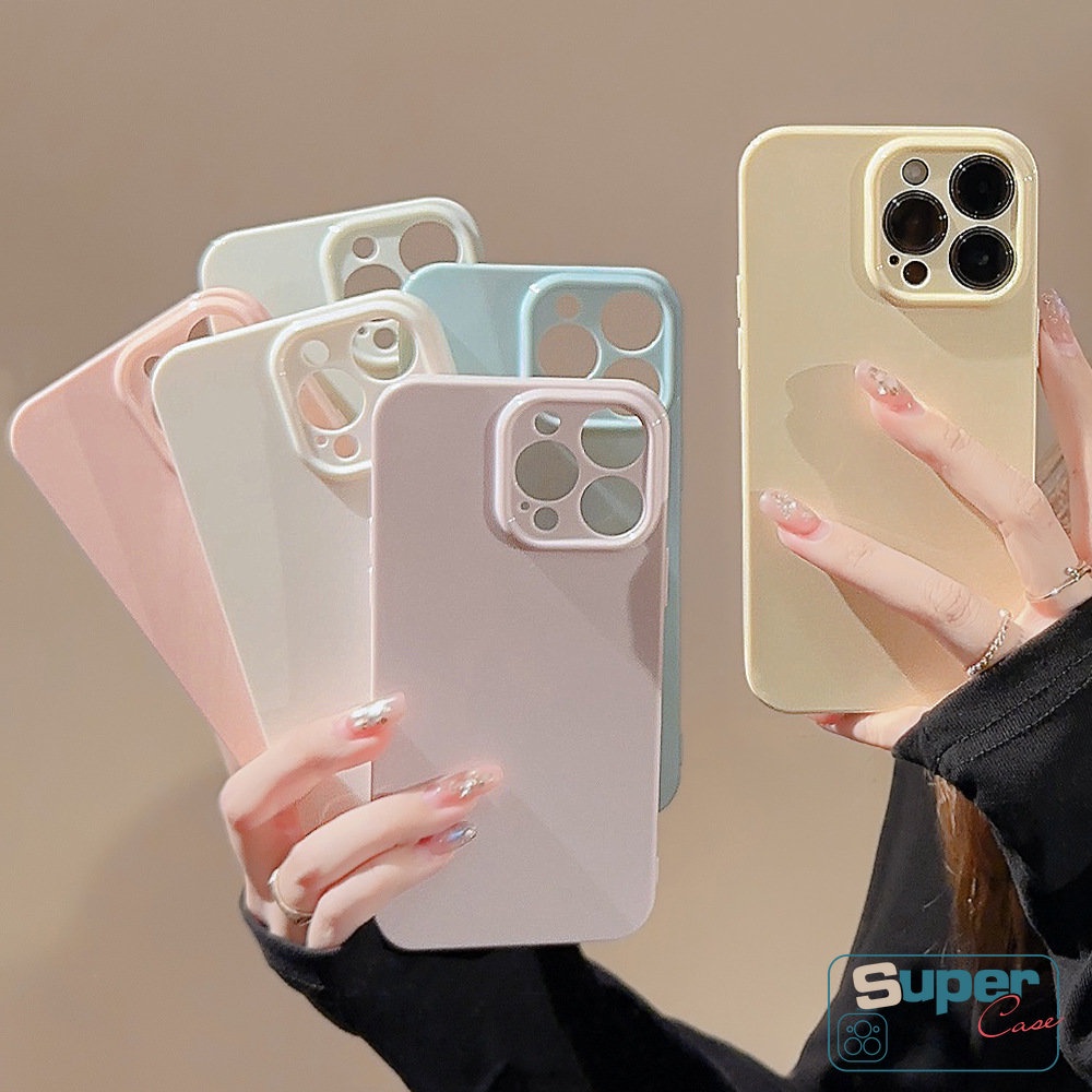 Luxury Candy Color Macaron Solid Glossy Case Kompatibel Untuk iPhone 7Plus 8Plus 11 13 XR 12 11 14 Pro Max X XS Max Pelindung Lensa Kamera Shockproof Soft TPU Cover