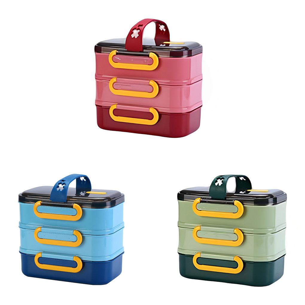 Box Lunch Stainless Steel Bento Sendok Garpu Portable Outdoor Case Utensils Tiga Lapis Kompartemen Anak Jepang