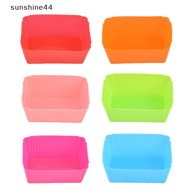 Sunshine 5Pcs Persegi Panjang Cup Cake Silikon Cetakan Kue Cupcake Case DIY Bake Mold Muffin ID