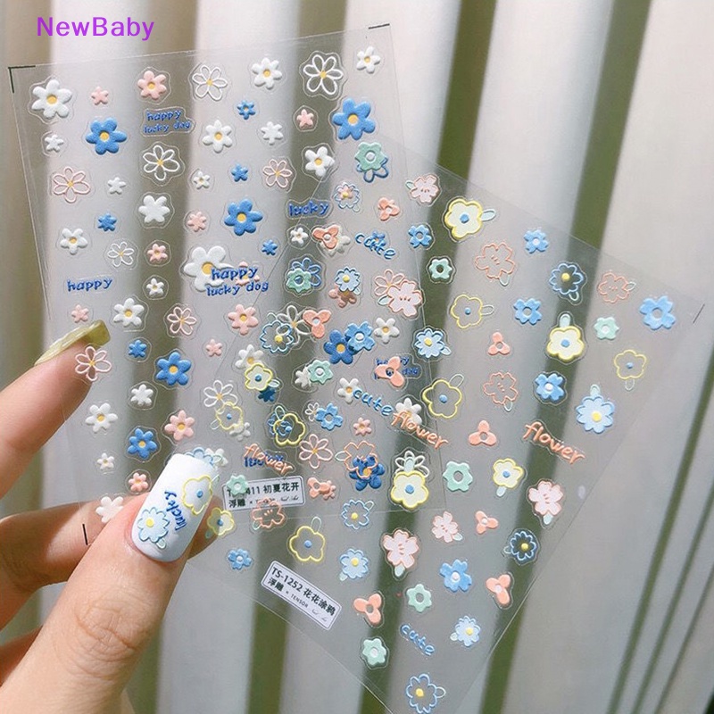 Newbaby Nail Art Stiker Musim Semi SunflowersDecals Floral Fern 3D Self Adhesive Stickers ID