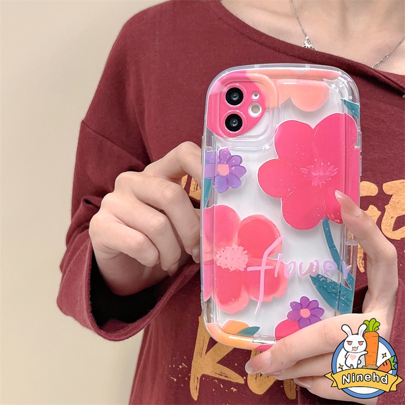 Redmi 12C A1 A1+10C 10A 10 9 9A 9C 9T Note11 11s 10 10s 9 9s Pro Xiaomi 11 Lite Poco X3 Pro Ins Warna Pink Fresh Flowers Style Phone Case Transparan Shockproof Cover Pelindung