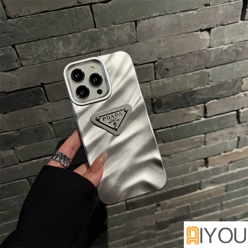 IPHONE Retro Brown 3D Merek PADPleats Tekstur Casing Ponsel Kompatibel Untuk Iphone14 13 12 Pro Max Iphone11Tahan Shock Lembut TPU Back Cover