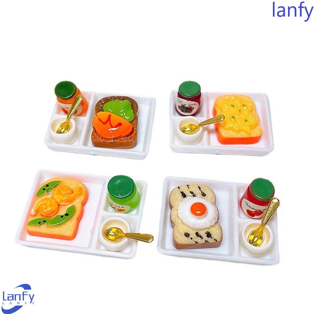 Lanfy Rumah Boneka Miniatur Mini Mainan Anak Roti Bakar Selai Berpura-Pura Bermain Mainan Piring Makan Model Kerajinan Simulasi Sarapan Mainan