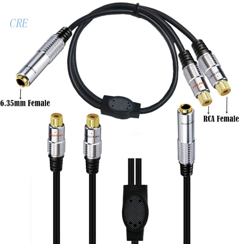 Cre Heavy Duty 6.35mm Female to 2RCA Female/Male Kabel Ekstensi Stereo Untuk Amplifier, Alat Rekam, Speaker