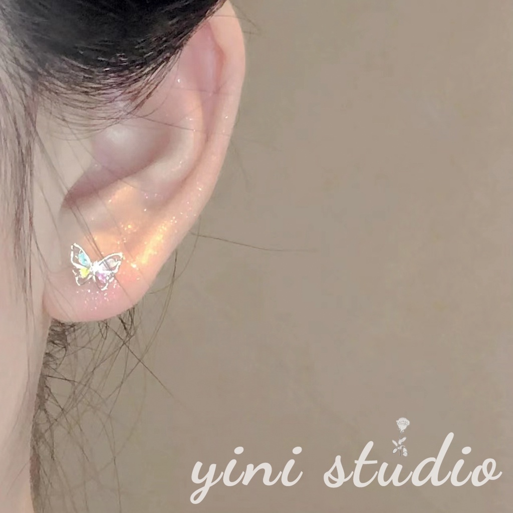 Anting Kupu-Kupu Warna-Warni Korea Sliver Stud Earing Untuk Aksesoris Perhiasan Fashion Wanita