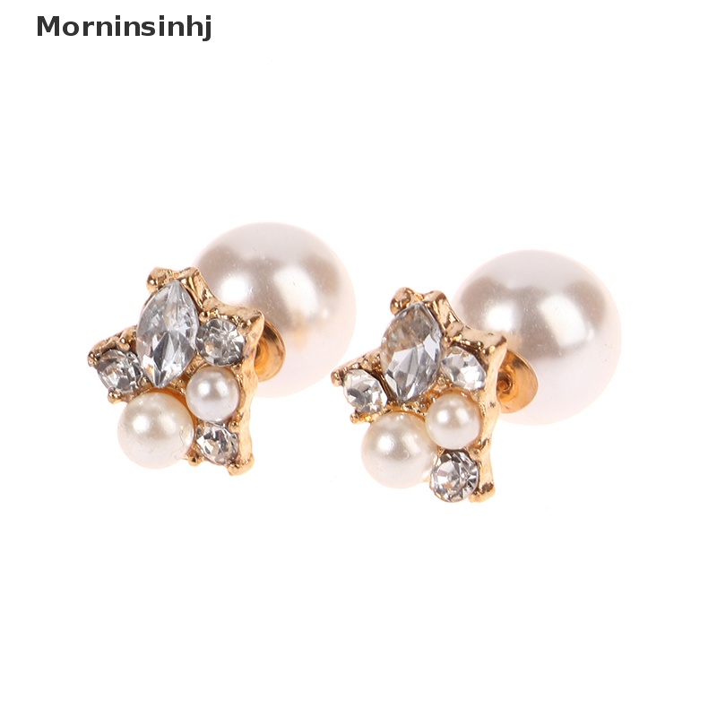 Mornin Double Sides Pearl Stud Earrings Trendy Fashion Dua Bola Kristal Ear Studs Earring Untuk Wanita Pesta Pernikahan Perhiasan Hadiah id