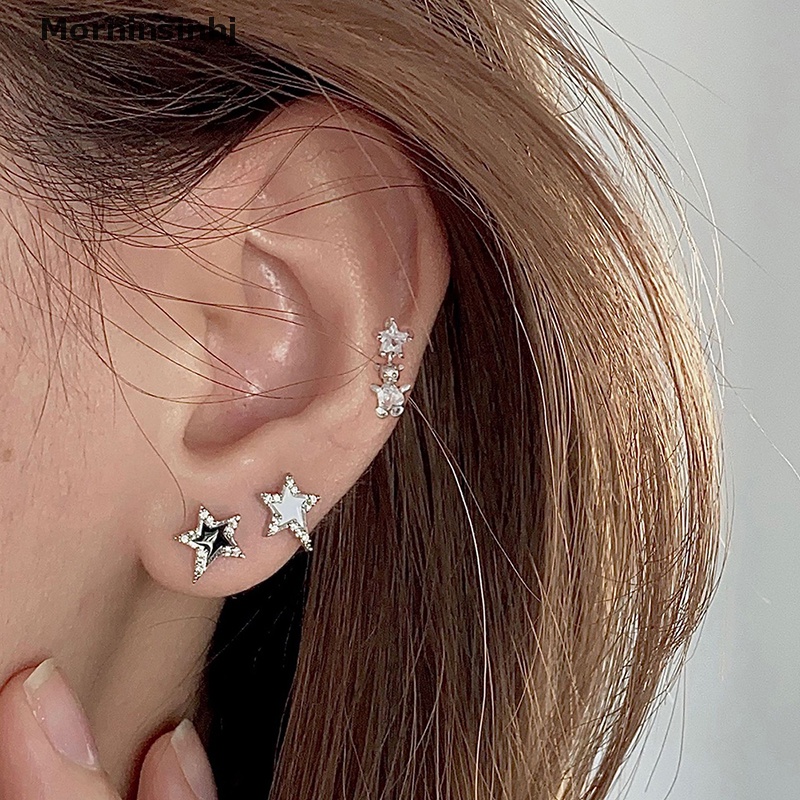 Mornin 1pasang Fashion Bintang Zirkon Telinga Studs Anting Untuk Wanita Tulang Rawan Helix Telinga Tulang Kuku Manis Keren Telinga Perhiasan Hadiah id