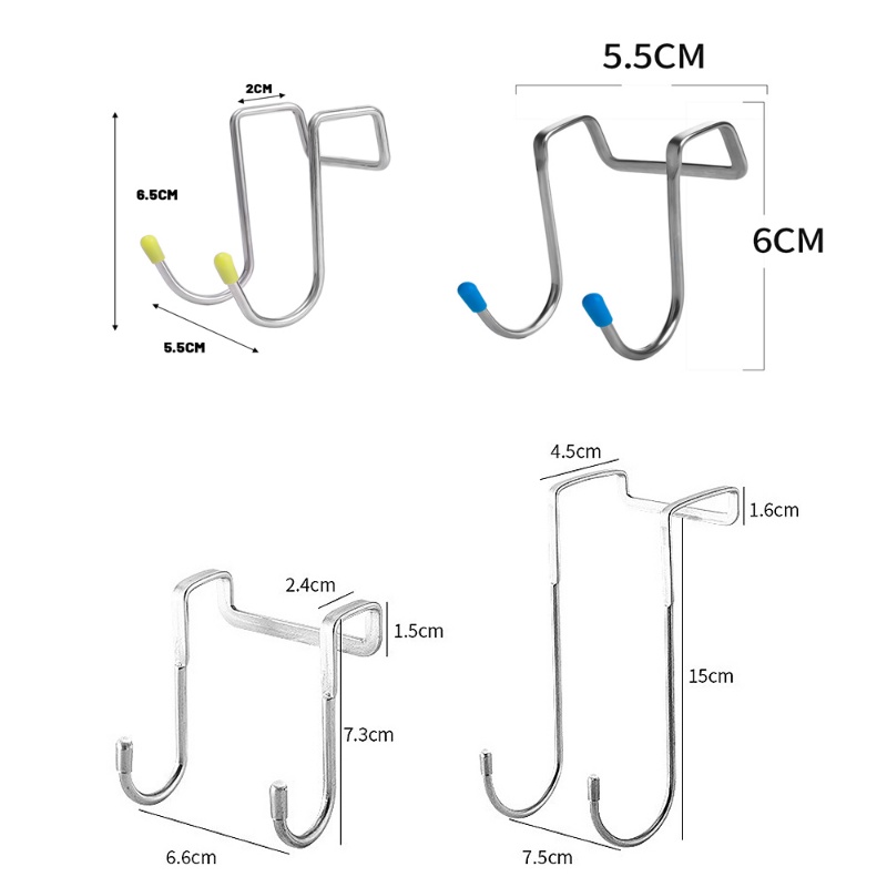 Portable Door Mounted Detachable Stainless Steel Double Hooks/Lemari Rak Gantung Hemat Ruang/Hook Penyimpanan Tas Handuk Serbaguna