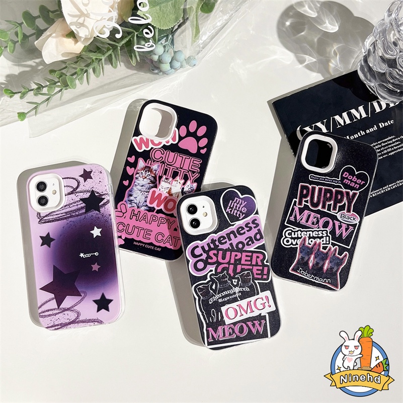 IPHONE Casing 3in1 Kompatibel Untuk Iphone14 13 12 11 Pro Max X Xr Xs Max 8 7 6 6s Plus SE 3 In 1 Soft Casing Rose Pink Cute Kitty Phone Case Perlindungan Shockproof Silikon Soft Cover