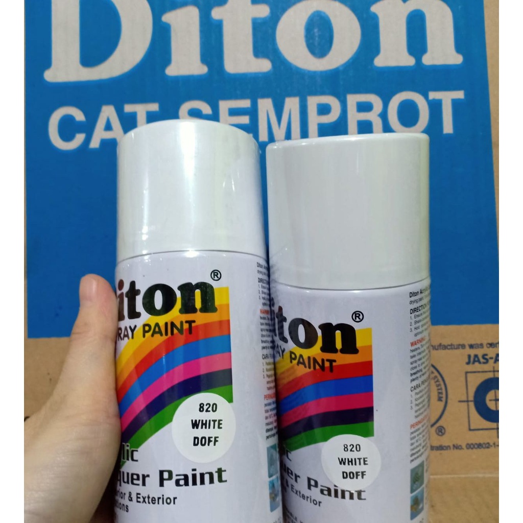 SOLID COLOURS DITON Spray Paint Acrylic Lacquer Paint Pilox Pilok Cat Semprot - 820 WHITE DOFF / PUTIH DOFF / MATTE WHITE / TIDAK MENGKILAP (300cc / 300ml)