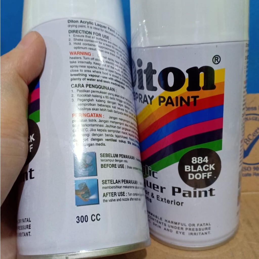 SOLID COLOURS DITON Spray Paint Acrylic Lacquer Paint Pilox Pilok Cat Semprot - 884 BLACK DOFF / HITAM DOFF / MATTE BLACK / TIDAK MENGKILAP (300cc / 300ml)