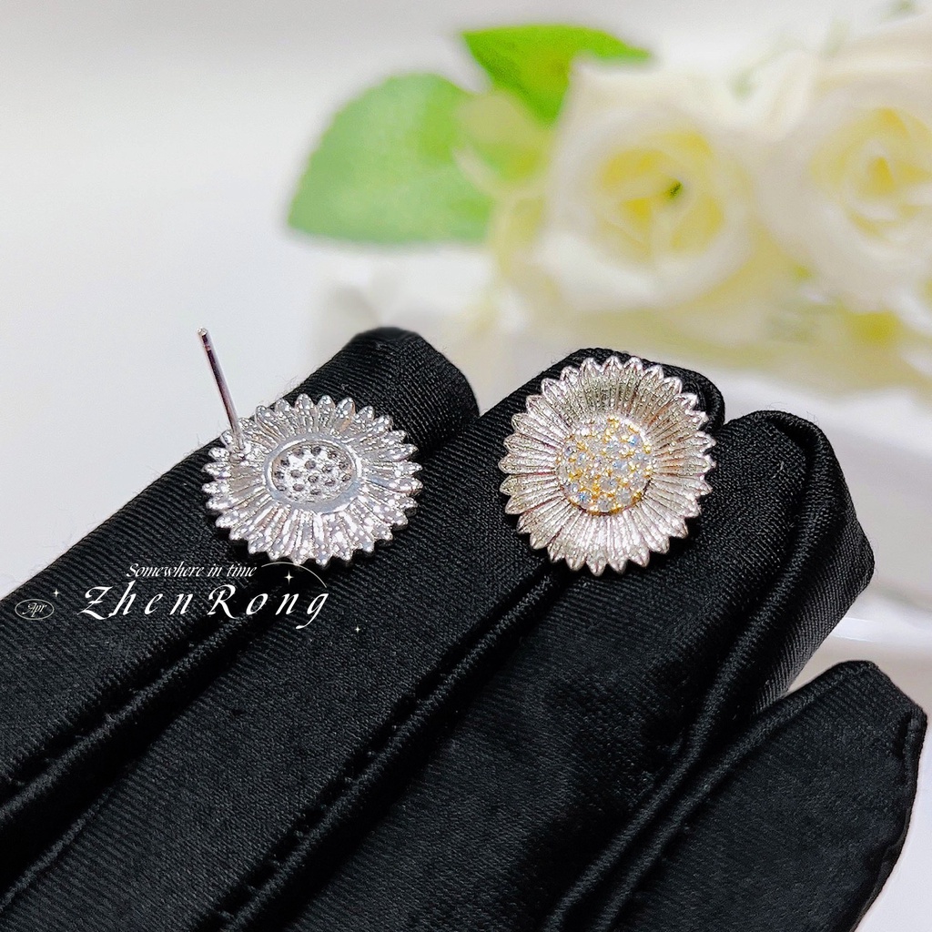 Goldkingdom Aksesoris Perhiasan Fashion Ready Stock Anyaman Ukir Emas Renda Kerajinan Daisy Kecil Stud Earrings Vintage Flower Woman