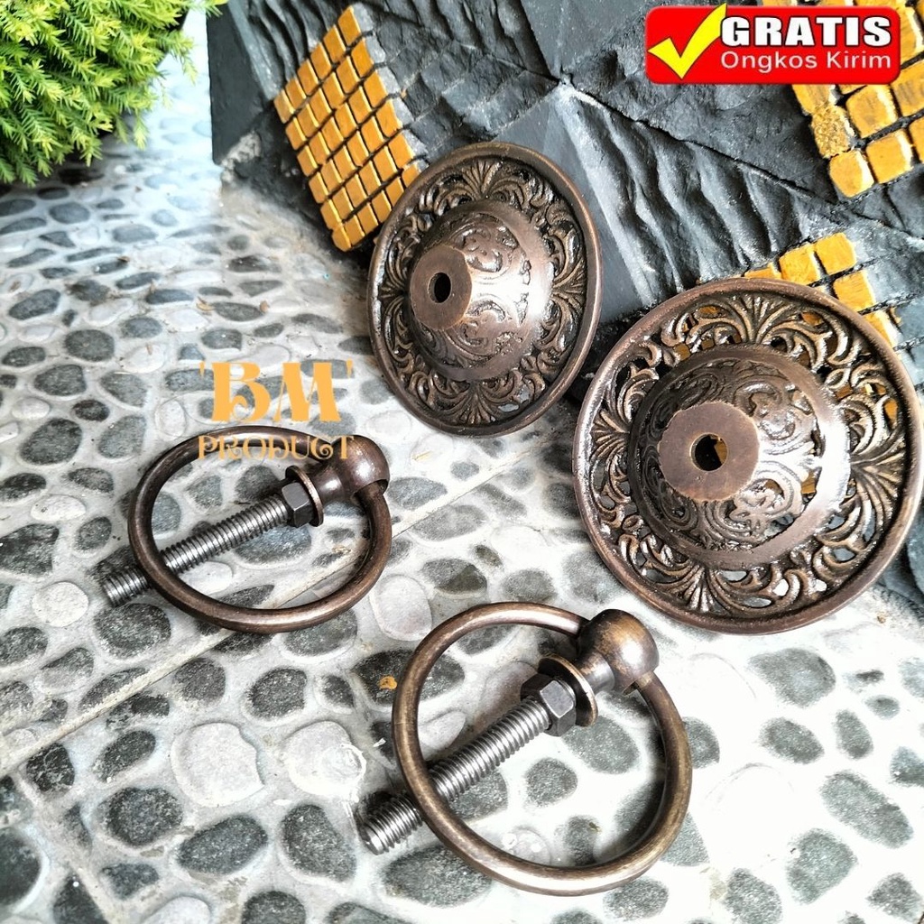 Handle Pintu Kuningan Handle Gebyok Diameter 12cm Tarikan Pintu Rumah Antik Gagang Pintu