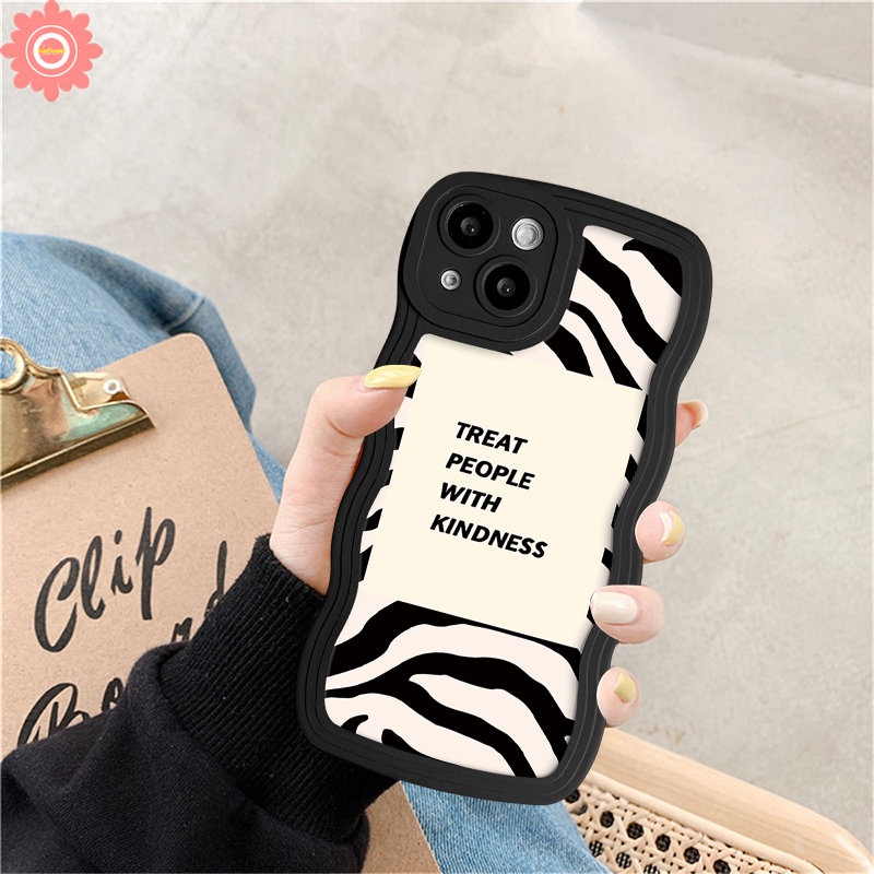 Ins Art Simple Letter Label Zebra Case Untuk Oppo A57 A5s A15 A12 A17K A3s A16 A54 A16K A53 A9 A5 A17 A7 A78 A96 A95 A74 A1k Reno 8T 6 8Z 7Z A77s A76 A55 A16s A77 Bergelombang Casing Edge