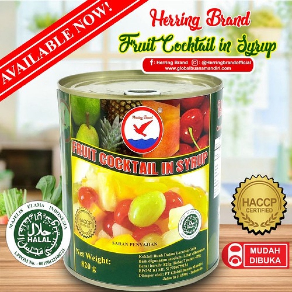 

Herring Fruit Cocktail in syrup 820gr buah kaleng