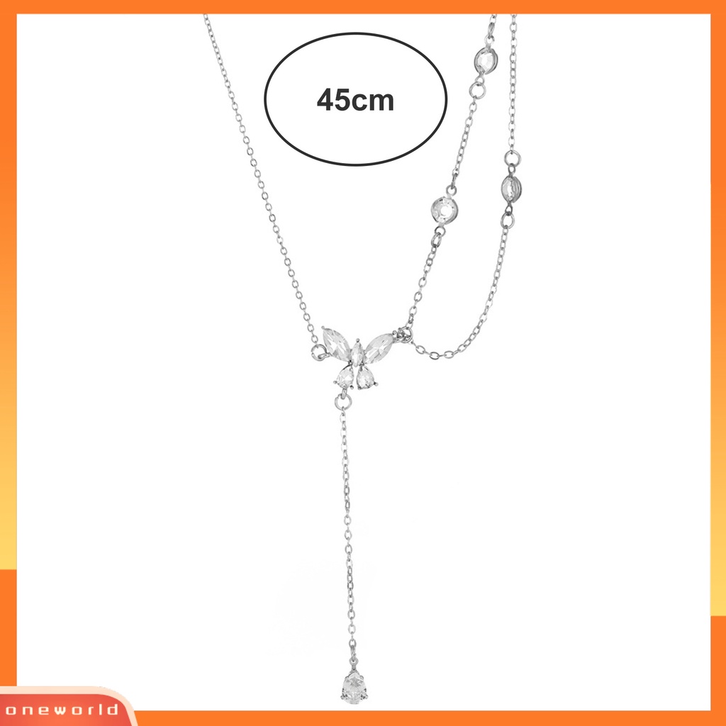 [EONE] Wanita Kalung Double-layer Asimetris Elegan Berlian Imitasi Bertatahkan Kupu-Kupu Klavikula Kalung Fashion Perhiasan