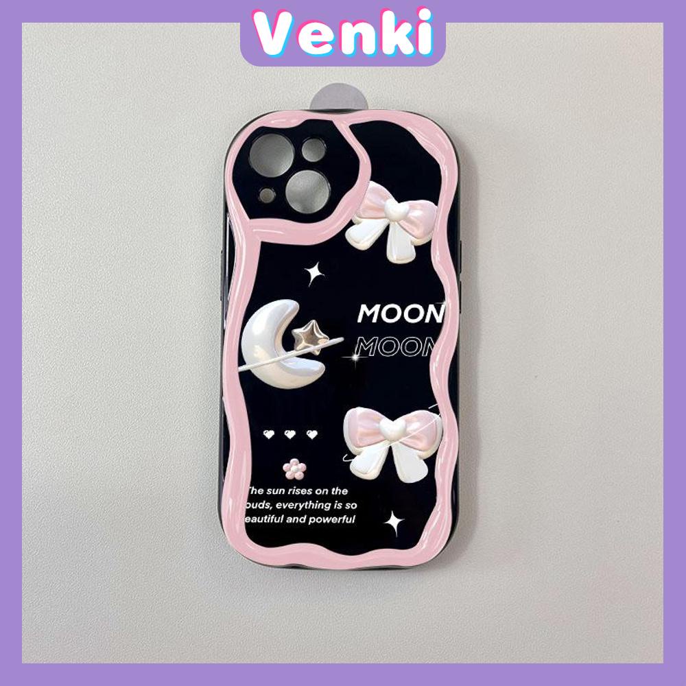 VENKI - For iPhone 11 iPhone Case 3D Curved Edge Wave TPU Airbag Shockproof Camera Cover Glossy Black Flower Compatible with iPhone 14 13 Pro max 12 Pro Max xr xs max 7Plus 8Plus