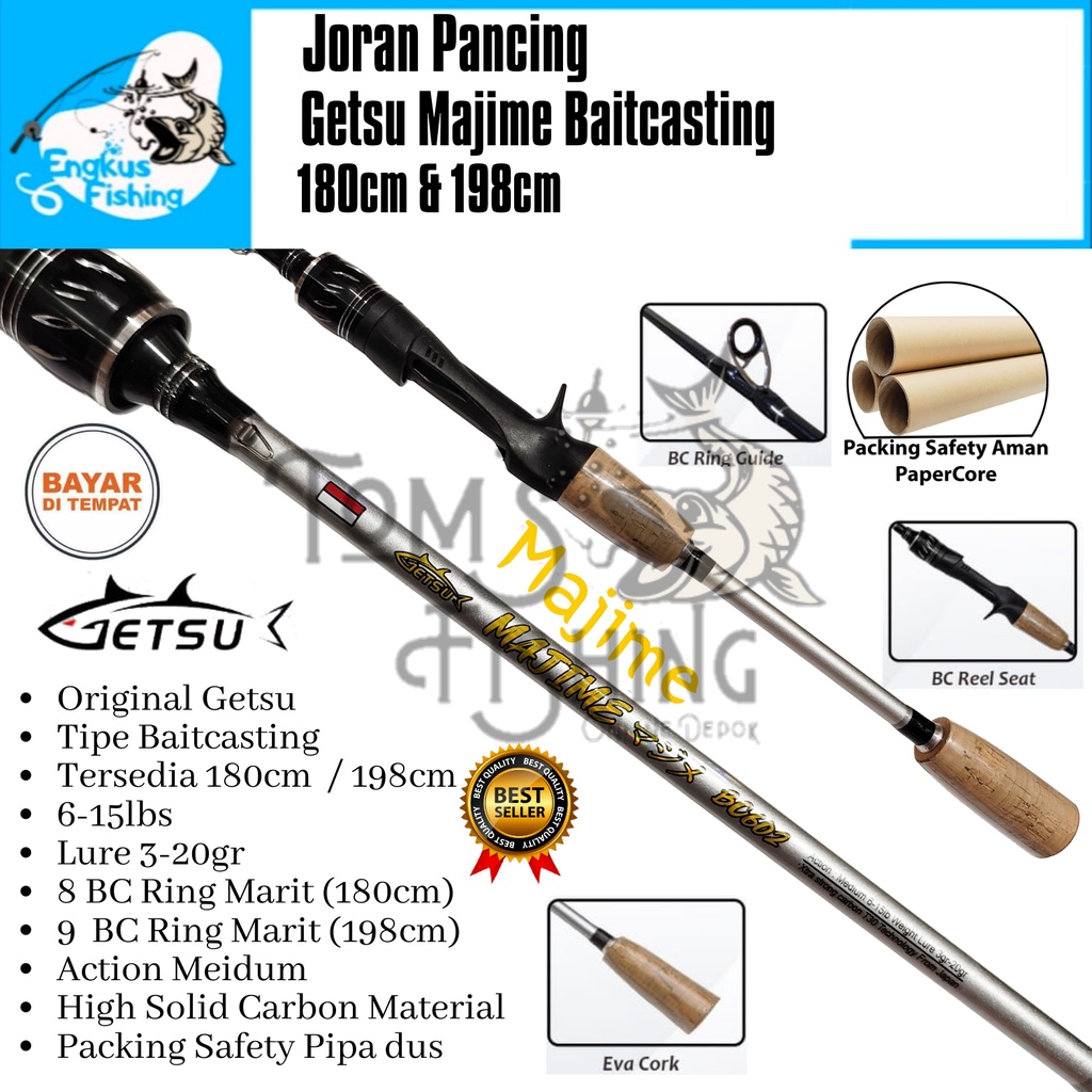 Joran Pancing BC Getsu Majime 180cm / 198cm Baitcasting (6-15LB) Carbon Solid Murah - Engkus Fishing