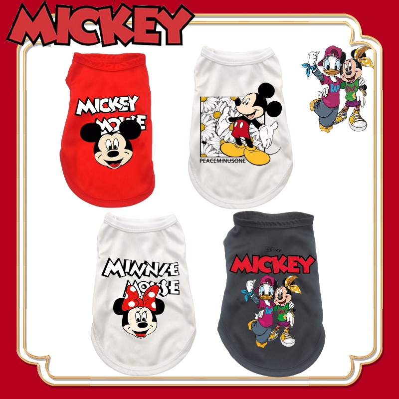 Rompi Anjing Peliharaan Ada Lengan Katun Mickey Minnie Tank Top S-XXL Produk Pet Pakaian Anjing Mini Sedang Besar Baru