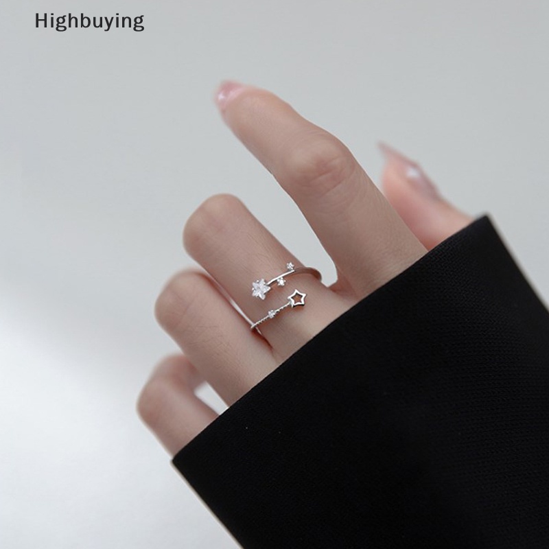 Hbid Shiny Star Zircon Cincin Wanita Terbuka Adjustable Berongga Bintang Cincin Fashion Serbaguna Pernikahan Perhiasan Pengantin Glory