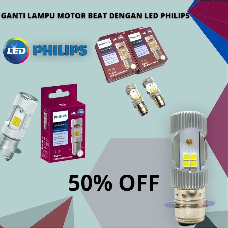 LAMPU LED DEPAN MOTOR PHILIPS M5  LED 2 SISI ORIGINAL 100% MLK