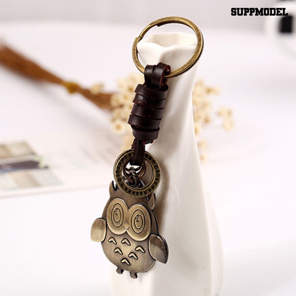 [SM Otomatis] Punk Lovely Owl Liontin Vintage Menenun Gantungan Kunci Dikepang Kulit Imitasi Key Ring