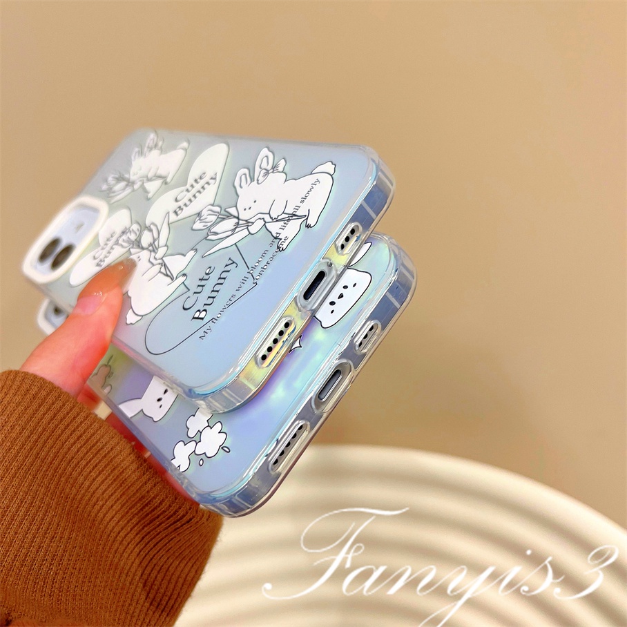 Compatible For IPhone 14 13 12 11 Pro Max X XR Xs Max 8 7 Plus SE 2020 Kompatibel Untuk Cute Sweet Little Rabbit Bunny IMD Laser Gradient Phone Case TPU Lembut Shockproof Cover Pelindung